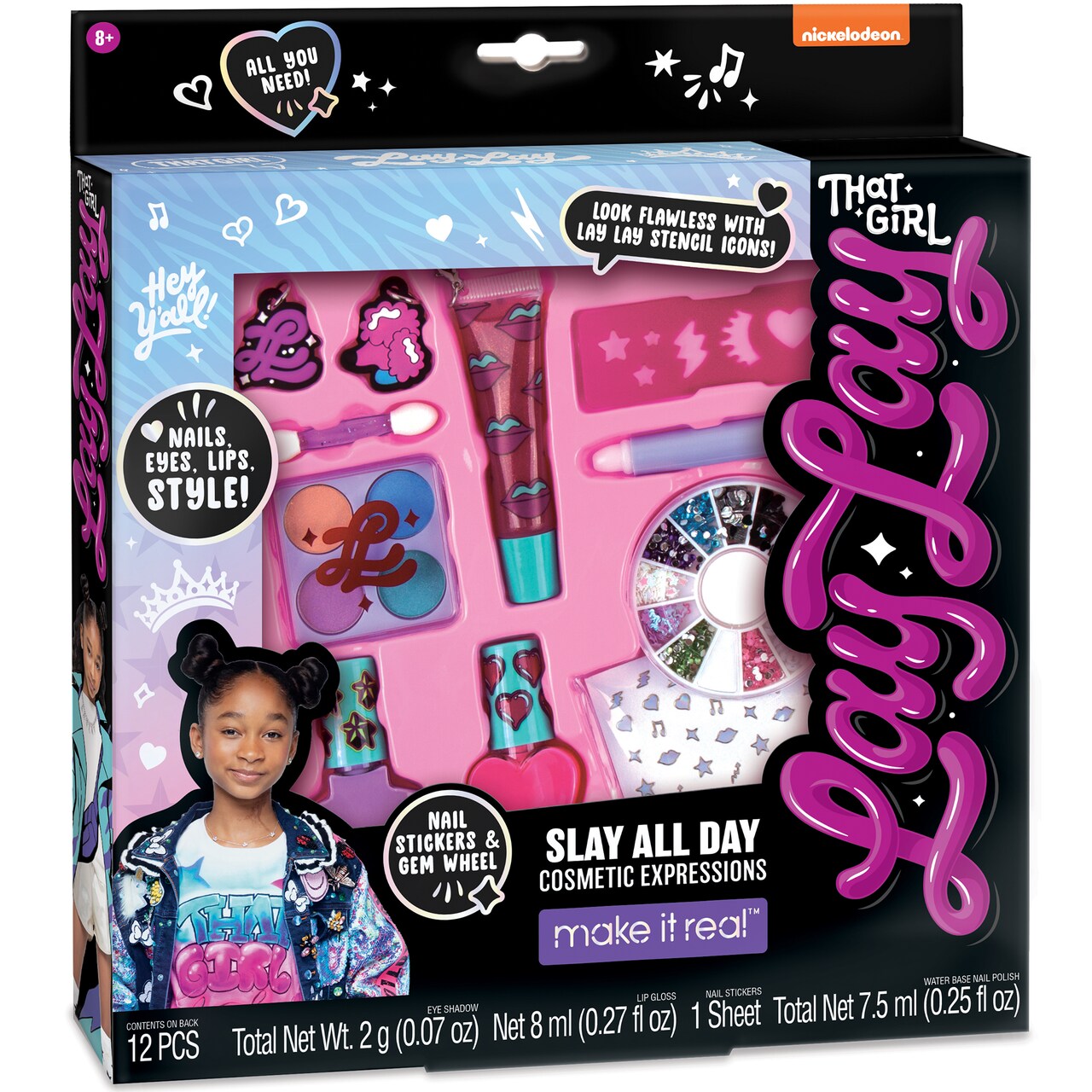 That Girl Lay Lay: Slay All Day Cosmetic Expressions - 12 Piece Set, Make It Real, Nickelodeon, Nails-Eyes-Lips-Style!, Beauty & Makeup Kit, Nail Art, Tweens & Girls, Kids Ages 6+